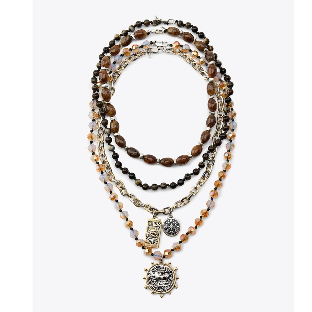 Zara Layered Necklace with Brown, Gold, Black and Cream Beads